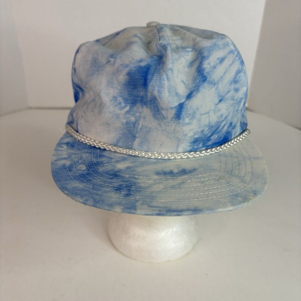 Vintage Cord Tie Dye Hat, Strapback San Sun Cap, White And Blue